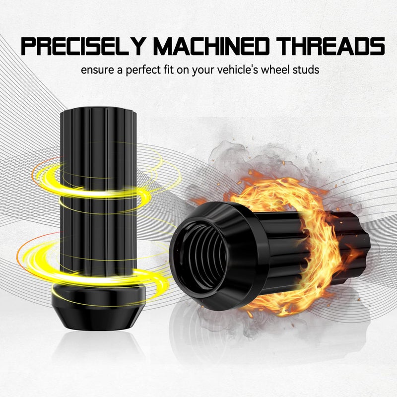 FLYCLE M14x1.5 Wheel Lug Nuts, 32pcs Black 14mmx1.5 Spline Lug Nut 2 Inch Tall with 1 Socket Key Compatible for Silverado Suburban Express Sierra Ram 2500 3500 F250 F350 8 Lug Aftermarket Wheels - Image 4